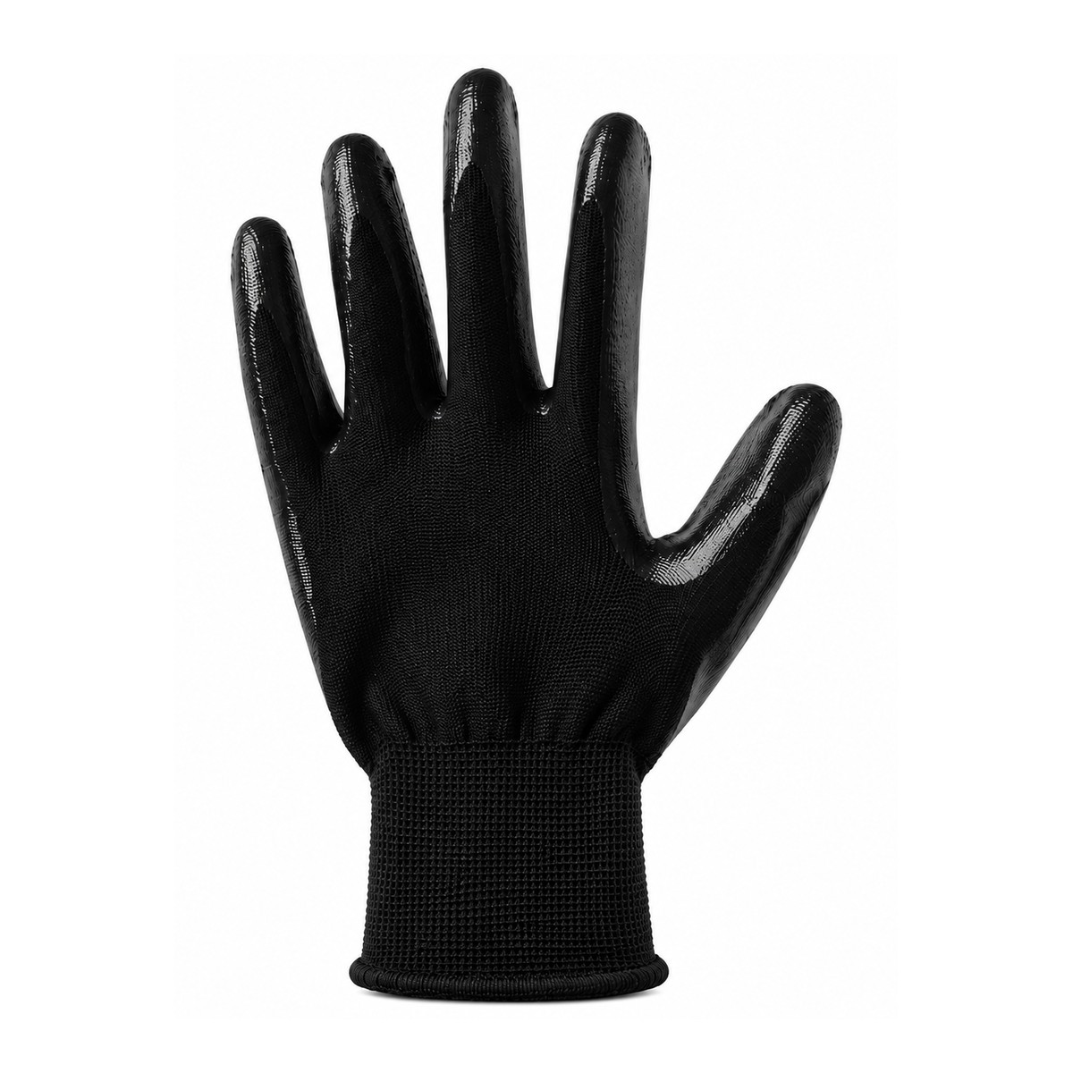 Black nitrile glove — coated palm view