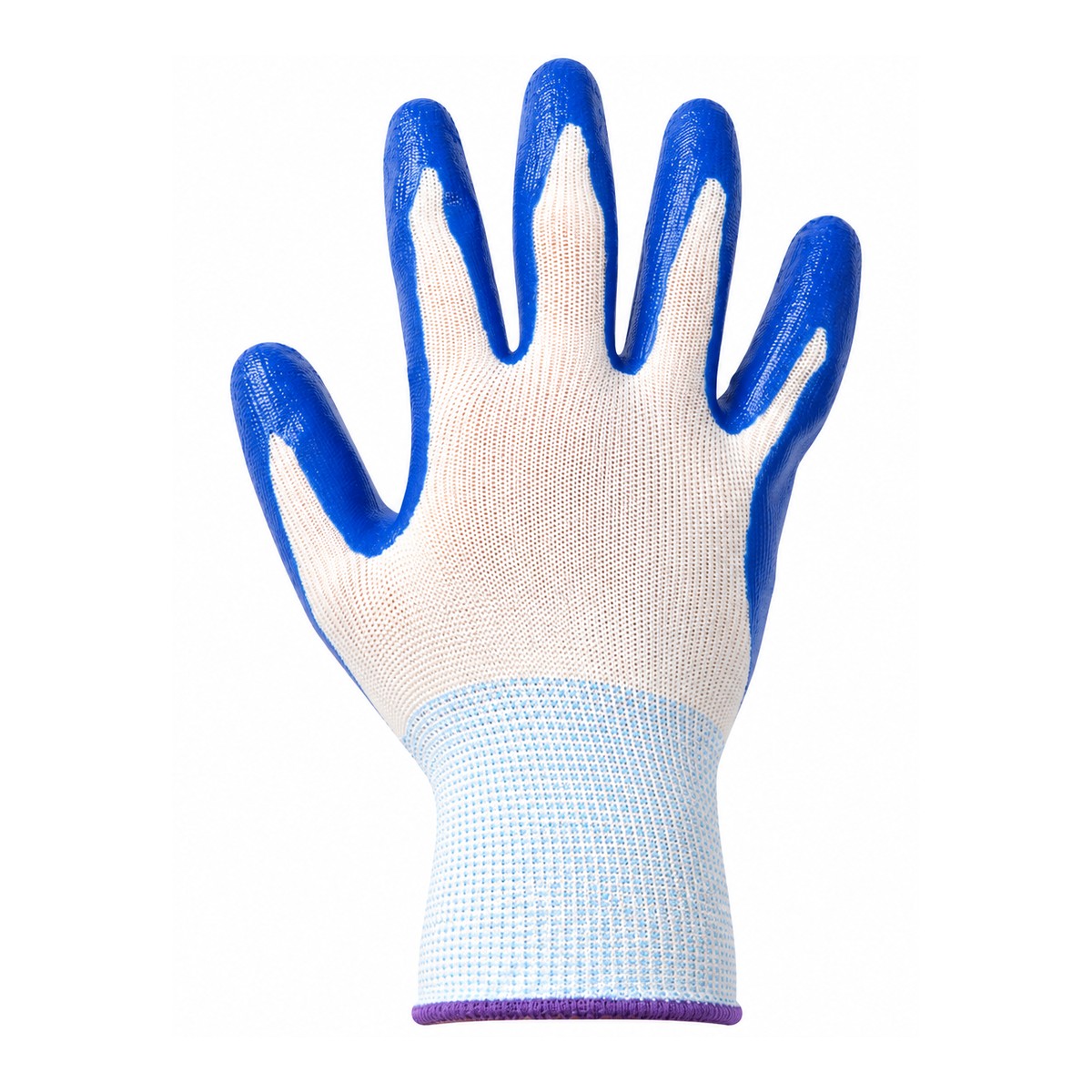 Blue nitrile gloves — white knit back