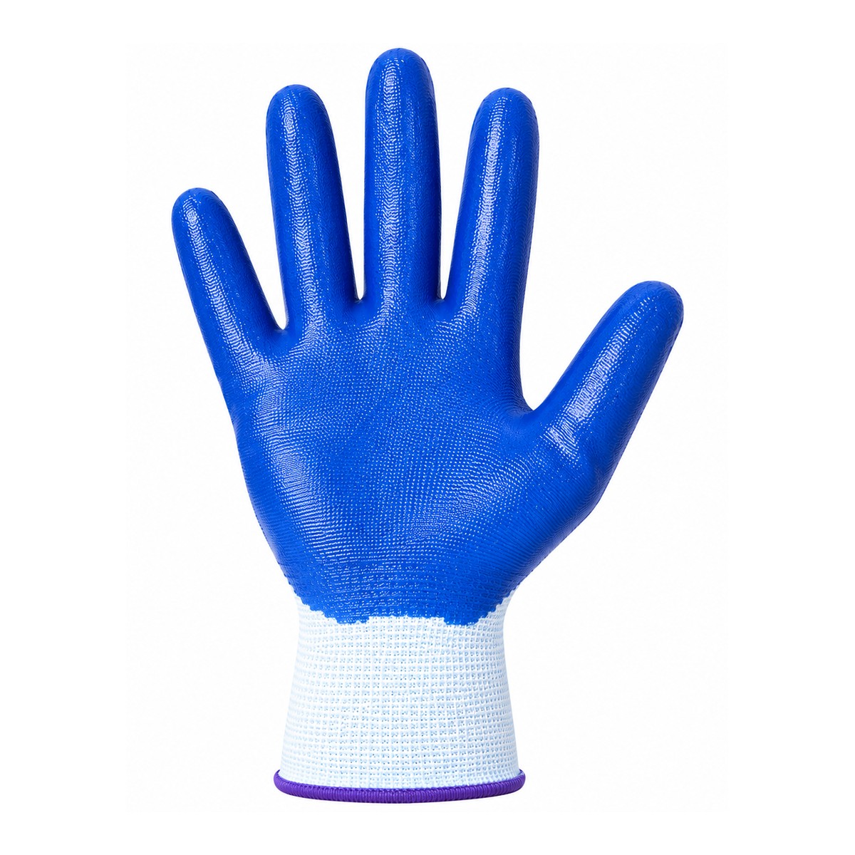 Blue nitrile glove — palm view